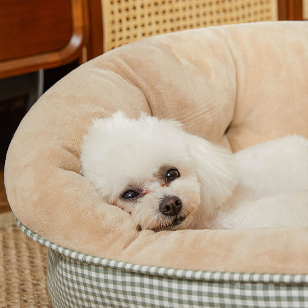 Extra Heightened Warm Surround Plaid Pet Bed Dog Calming Bed