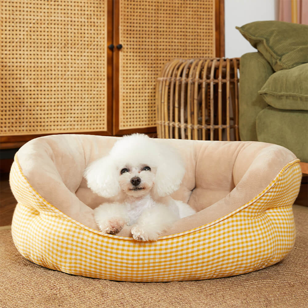 Extra Heightened Warm Surround Plaid Pet Bed Dog Calming Bed