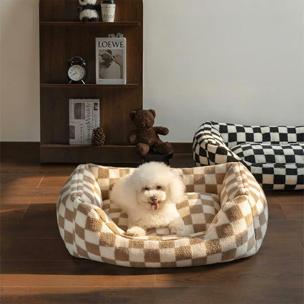 Stylish Checkerboard Warmth Removable Washable Dog Sofa Bed